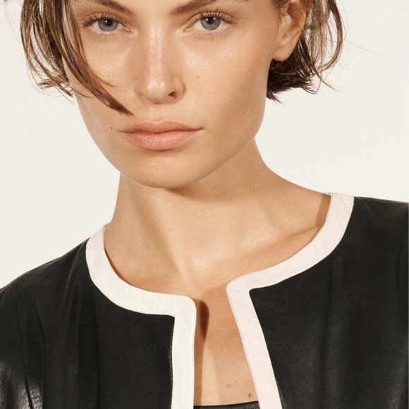 ZARA CROPPED LEATHER BLACK/ECRU COLOR JACKET LIMITED EDITION bloggers favorite - Picture 4 of 9